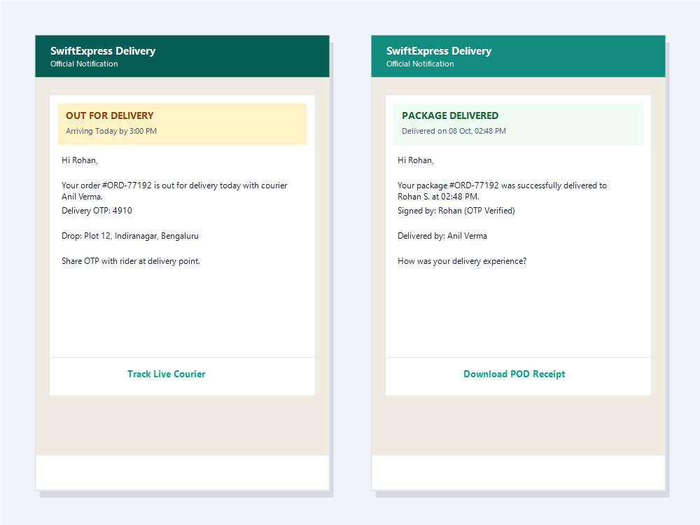 WhatsApp out for delivery and proof of delivery receipts