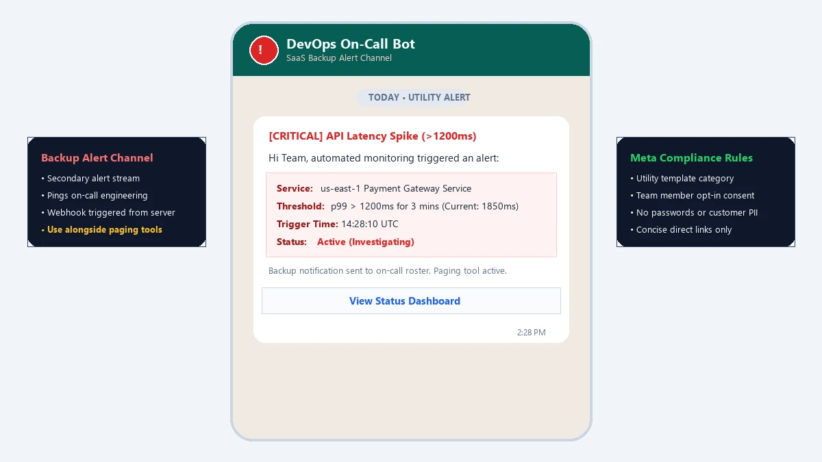 Example WhatsApp incident alert sent to an on-call engineer