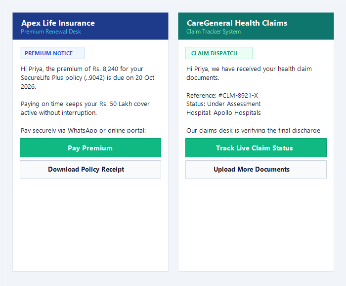 WhatsApp premium reminder and claim status messages