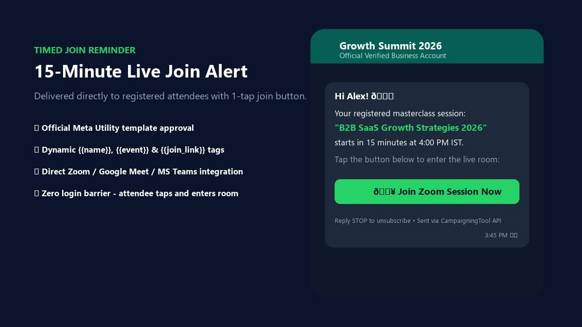 Example WhatsApp webinar reminder with a join link